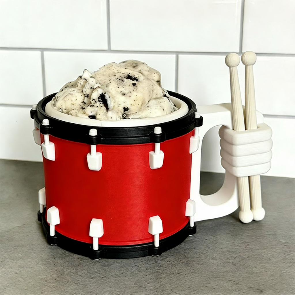 Personalized Drum Music Ice Cream Pint Holder with Spoon Slots Eco-Friendly 3D Print for Music Lovers