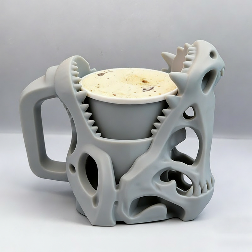 Personalized Dinosaur Skull Movie Ice Cream Pint Holder with Spoon Slots Eco-Friendly 3D Print for Movie Lovers