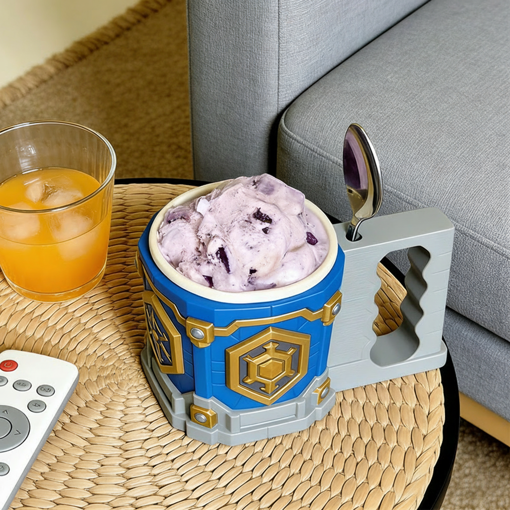 Personalized Game Hero Gamer Ice Cream Pint Holder with Spoon Slots Eco-Friendly 3D Print for Game Lovers