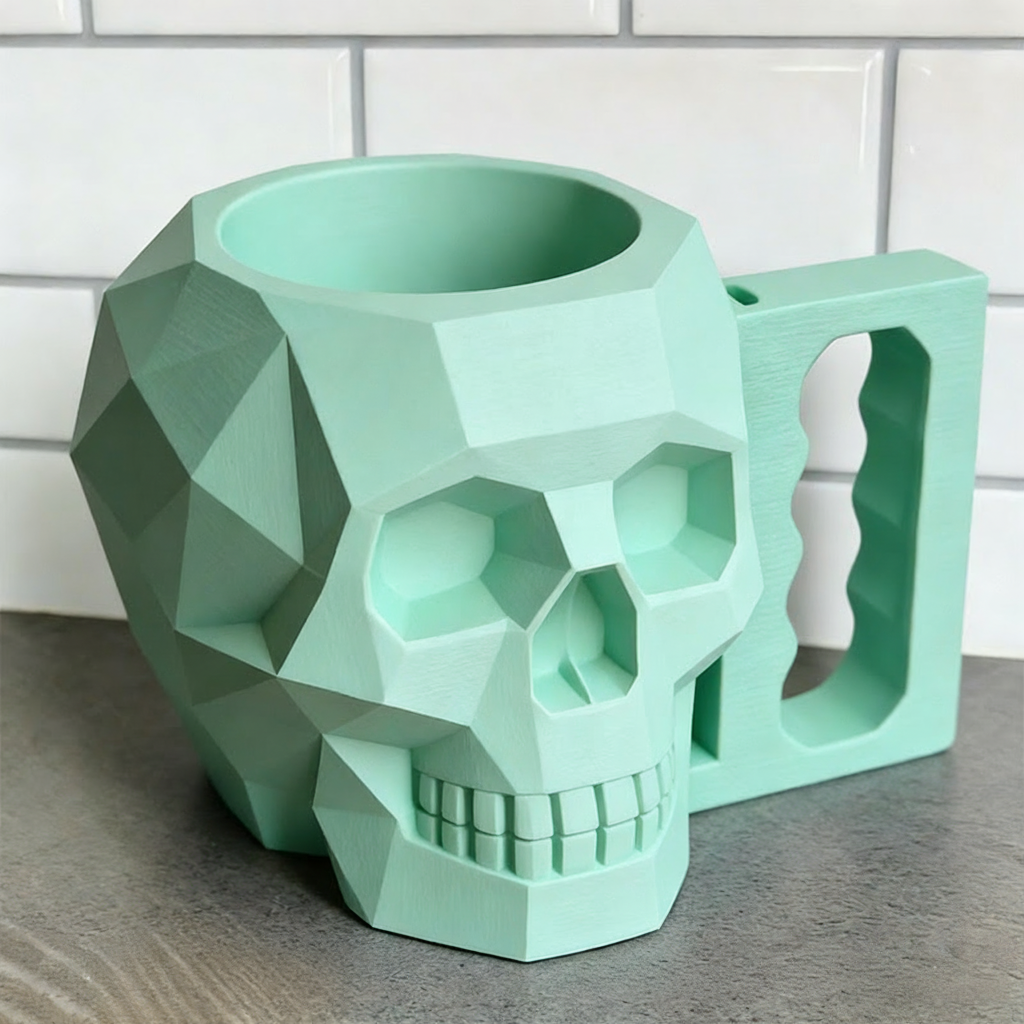 Personalized Low Poly Style Skull Gamer Ice Cream Pint Holder with Spoon Slots Eco-Friendly 3D Print for Game Lovers