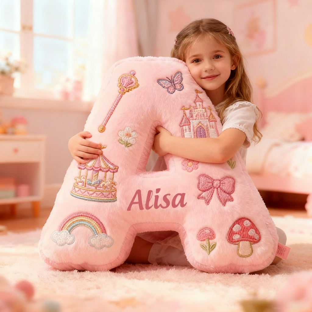 Personalized Fairytale Letter Christmas Gift Pillow and Whimsical Embroidery Graphic 3D Print Pillow for Kids