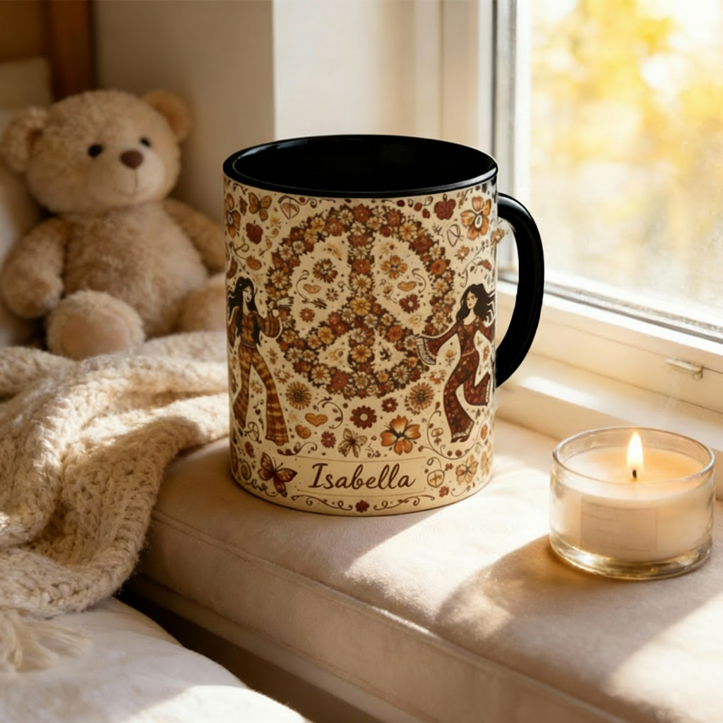 Personalized Hippie Time Music Mug Custom Name Colorful Hippie Car Hippie Coffee Mug Bohemian Coffee Mug
