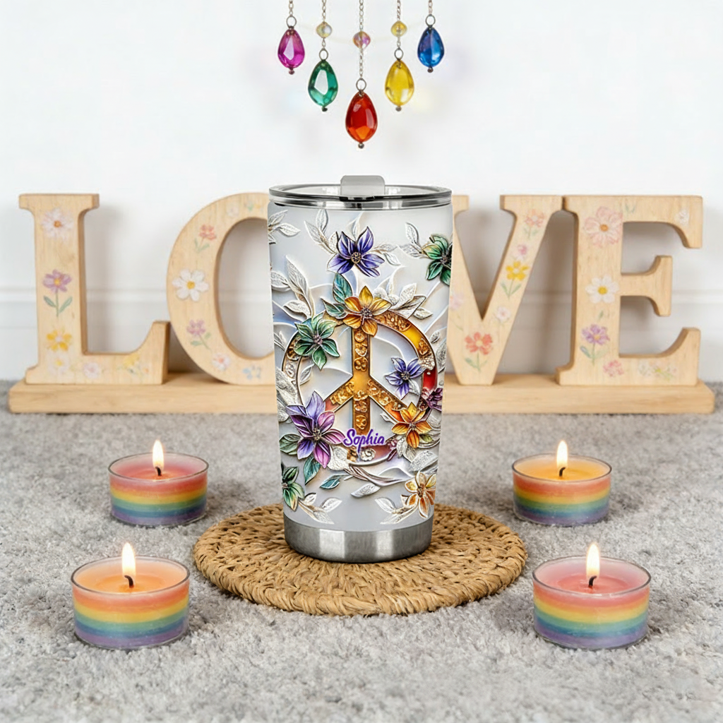 Personalized 2D Flat Golden Strings 20oz Tumbler Custom Hippie Themed Tumbler for Music Lovers