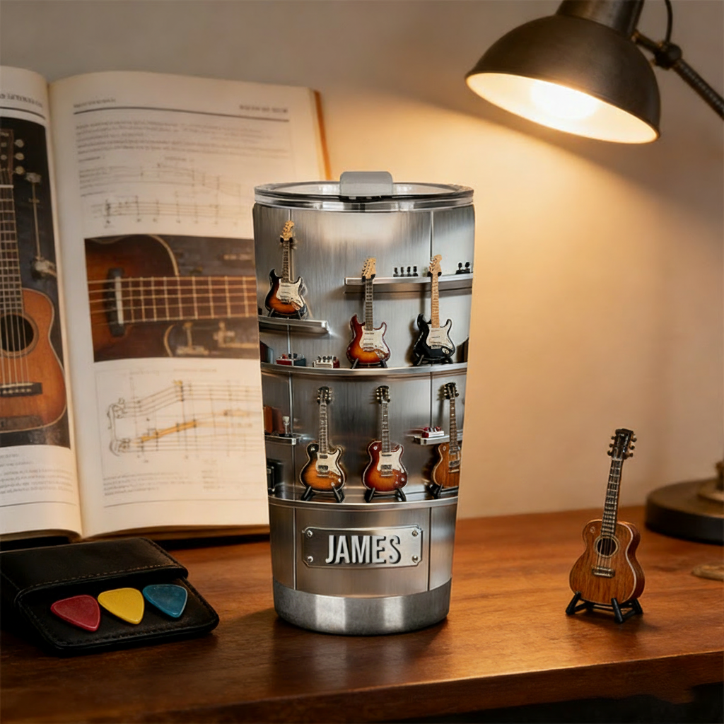 Personalized 2D Flat String Symphony 20oz Tumbler Custom Guitar Themed Tumbler for Music Lovers