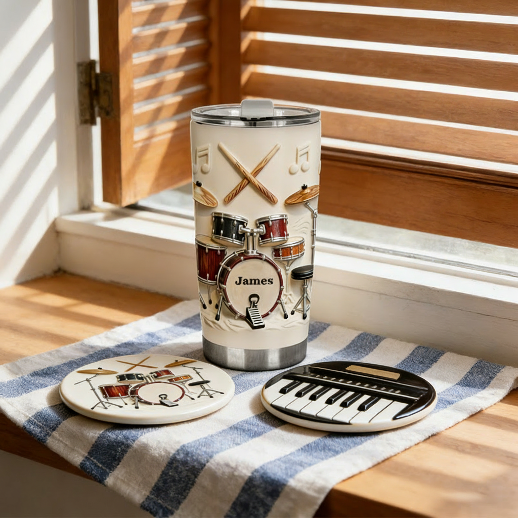 Personalized 2D Flat Drum Beat 20oz Tumbler Custom Drum Themed Tumbler for Music Lovers