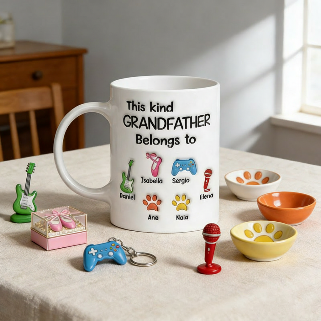 Personalized This Kind Grandfather Belongs To Mug Custom with Icons Name Text for Birthday Father's day Holiday