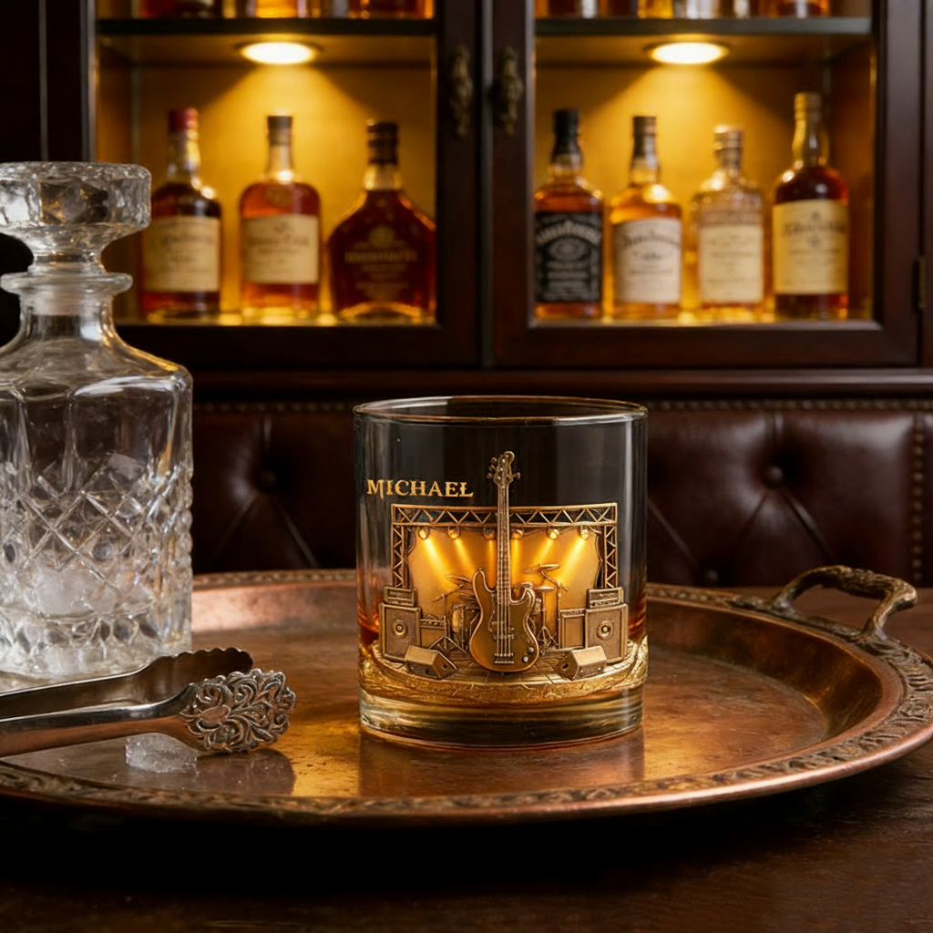 Personalized Bass Whiskey Glass Custom Name Whiskey Glass Engraved Glasses Gift Bassist Birthday Concert Holiday Gift