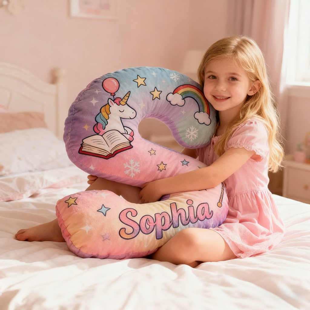 Personalized Gradient Letter Pillow with Magic Horse Stars Moon Balloons and Whimsical Fairytale Magic Inspired Graphic 3D Print Pillow Christmas Gift