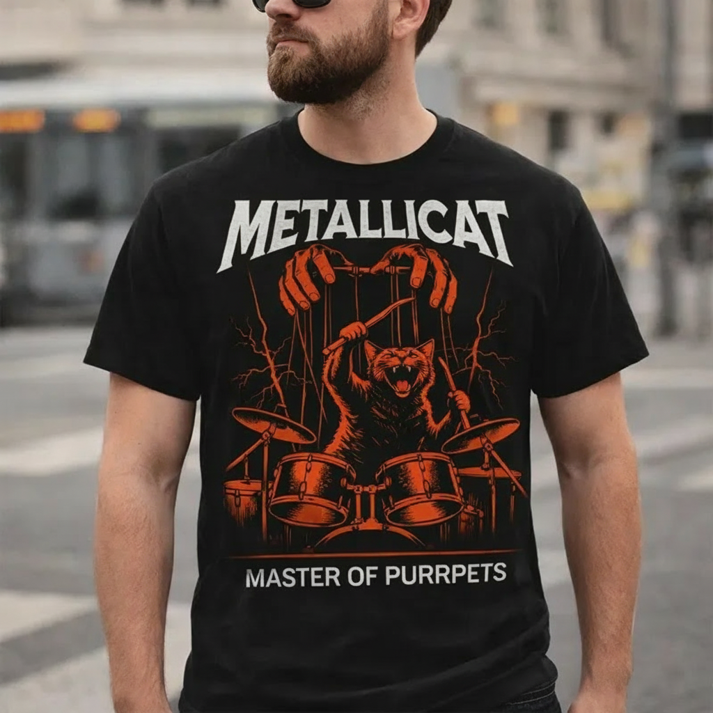 Personalized Classic T-Shirts Metal Cat T-Shirt Vintage Music Graphic Tee for Music Lovers