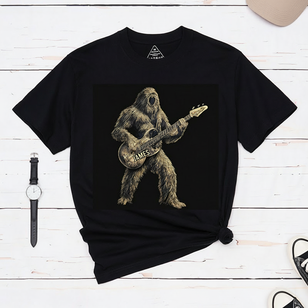 Personalized Classic T-Shirts Rock Big Foot Guitarist T-Shirt Vintage Music Graphic Tee for Music Lovers