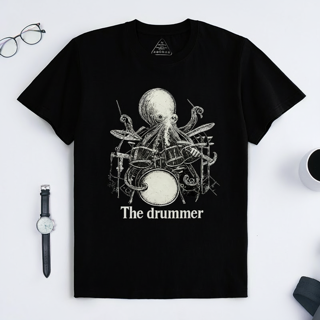 Personalized Classic T-Shirts Octopus Drummer T-Shirt Vintage Music Tarot Graphic Tee for Music Lovers