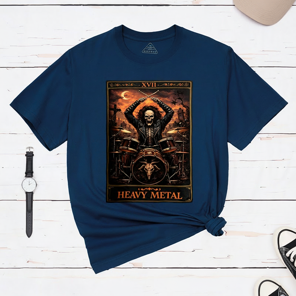 Personalized Classic T-Shirts Heavy Mental Skull T-Shirt Vintage Music Tarot Graphic Tee for Music Lovers