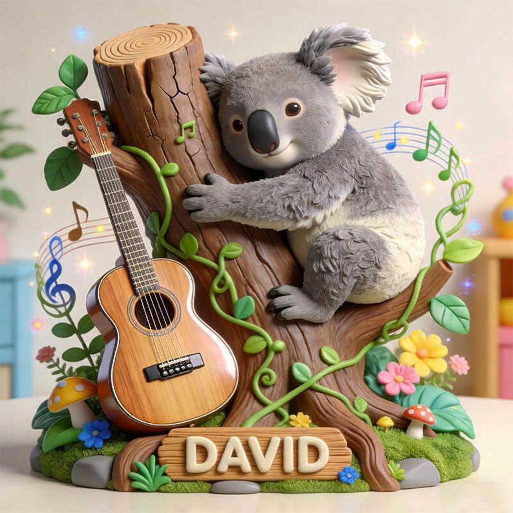 Personalized Koala Guitar Music Theme Ornament Desktop Figurine for Music Lovers Acrylic Plaque Gift for Kids Music Studio