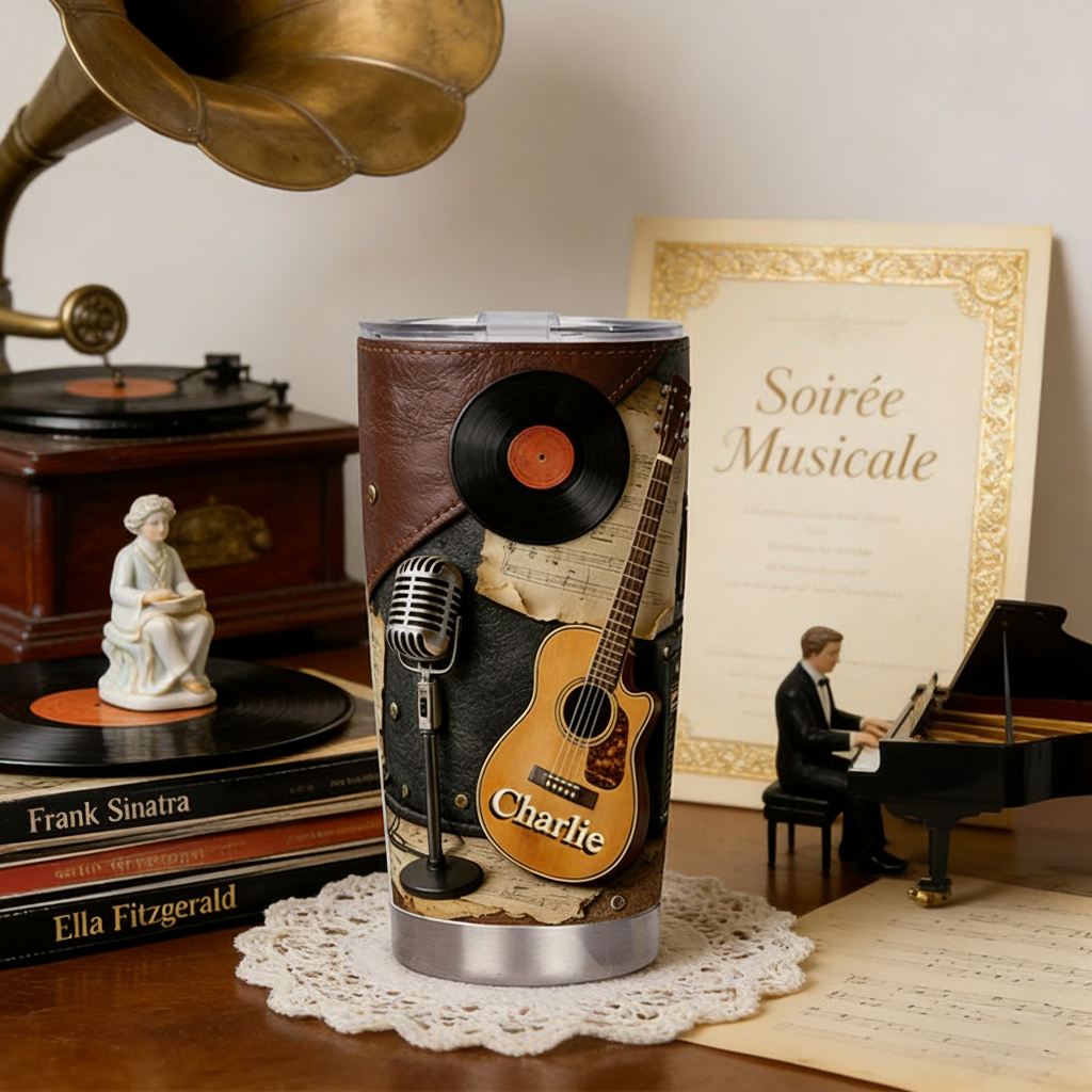 Personalized 2D Flat Light Acoustic Vinyl Vibes 20oz Tumbler Custom Music Themed Tumbler for Music Lovers