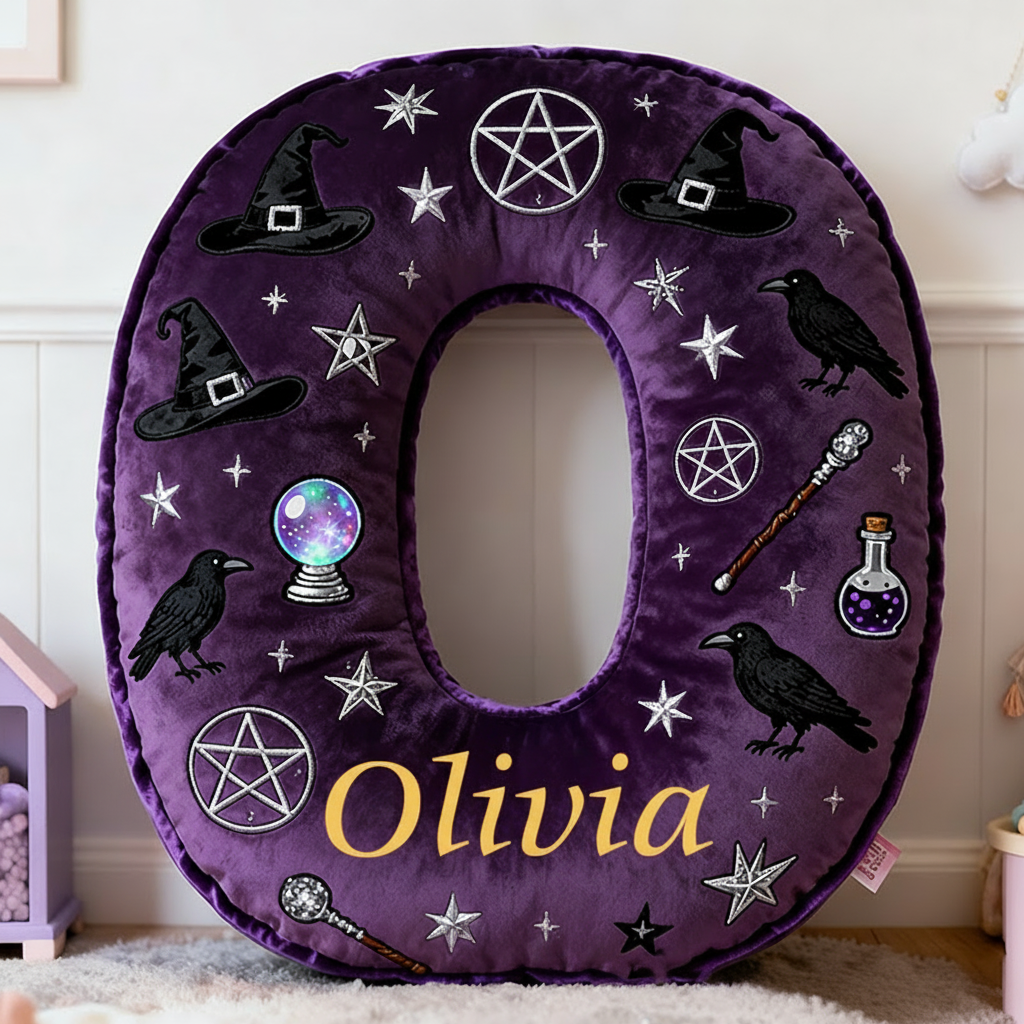 Personalized Mystical Witchcraft Pillow with Pentagrams  Crystal Balls Magic Potions Ravens and Starry Night Design Graphic 3D Print Pillow