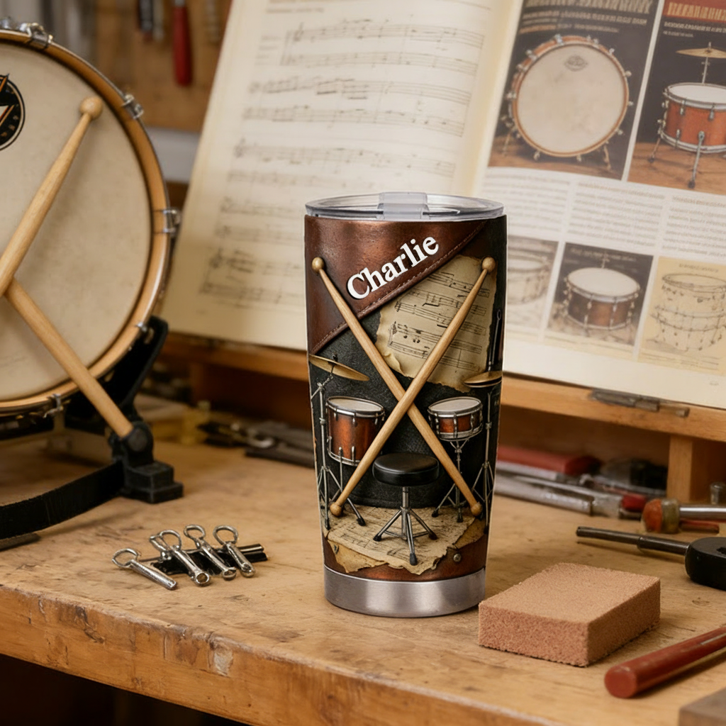 Personalized 2D Flat Percussion Passion Vibes 20oz Tumbler Custom Drum Themed Tumbler for Music Lovers