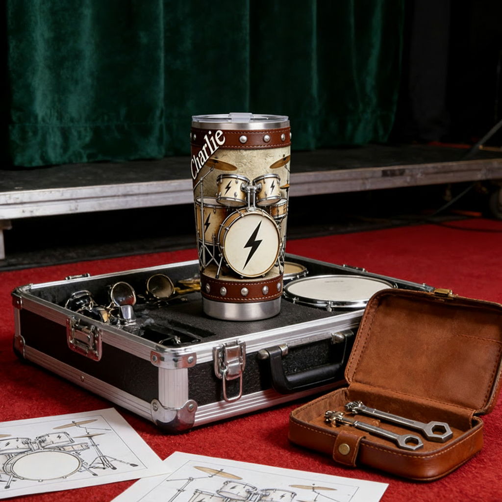 Personalized 2D Flat Thunderbeat Drum 20oz Tumbler Custom Drum Themed Tumbler for Music Lovers