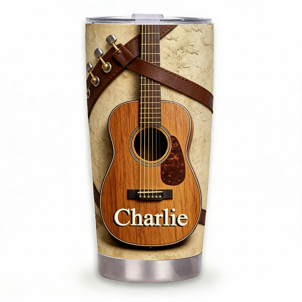 Personalized 2D Flat Rustic Melody 20oz Tumbler Custom Country Music Guitar Themed Tumbler for Music Lovers