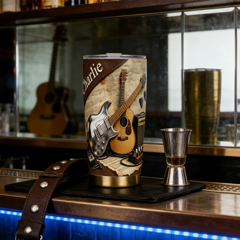 Personalized 2D Flat Light Acoustic Vibes 20oz Tumbler Custom Guitar Themed Tumbler for Music Lovers