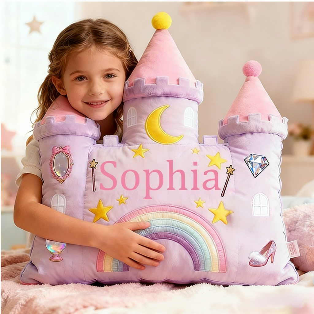 Personalized Castle Pillow with Rainbow Stars and Moon Design for Magical and Cozy Fairy Tale Pillow Custom Pillow Christmas Gift for Kids