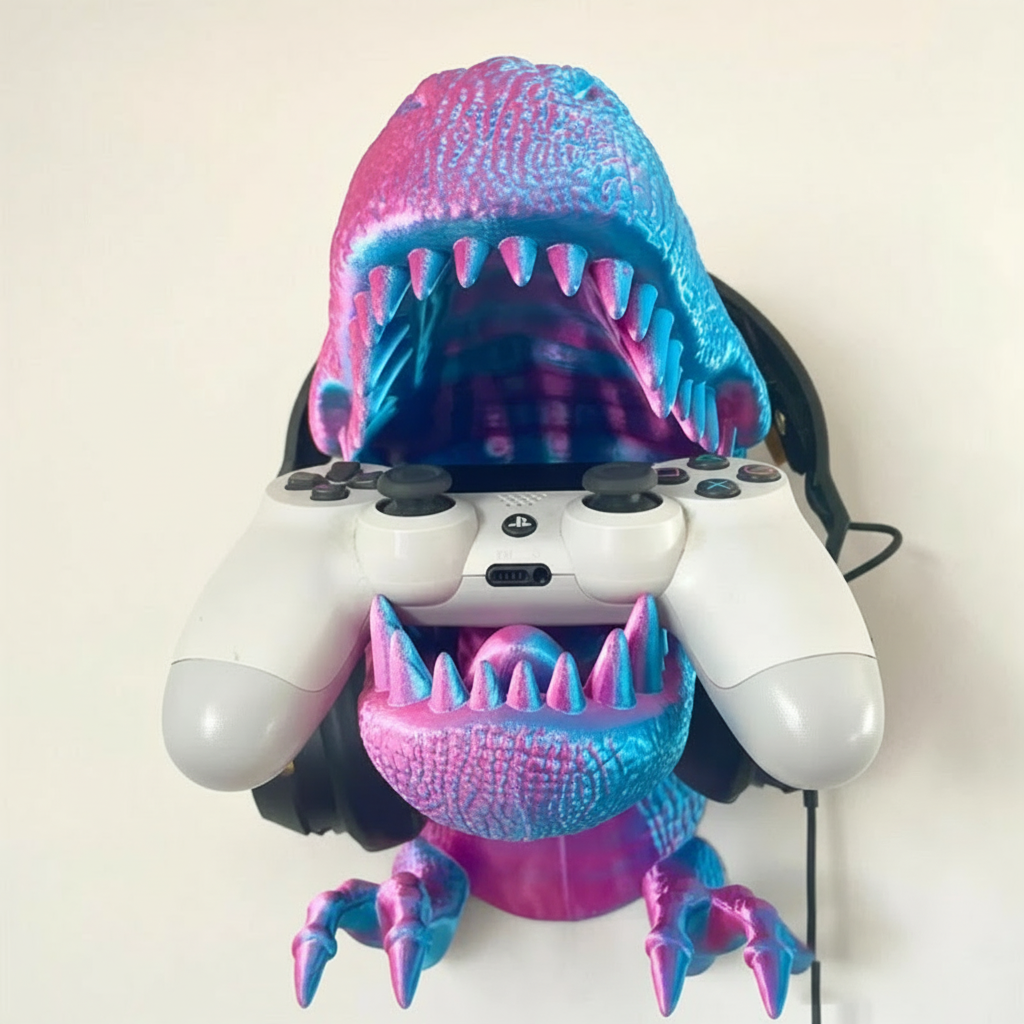 Personalized T-rex Head Game Console Controller And Headphone Stand Universal Controller Stand 3D Printed Gift for Game Lovers