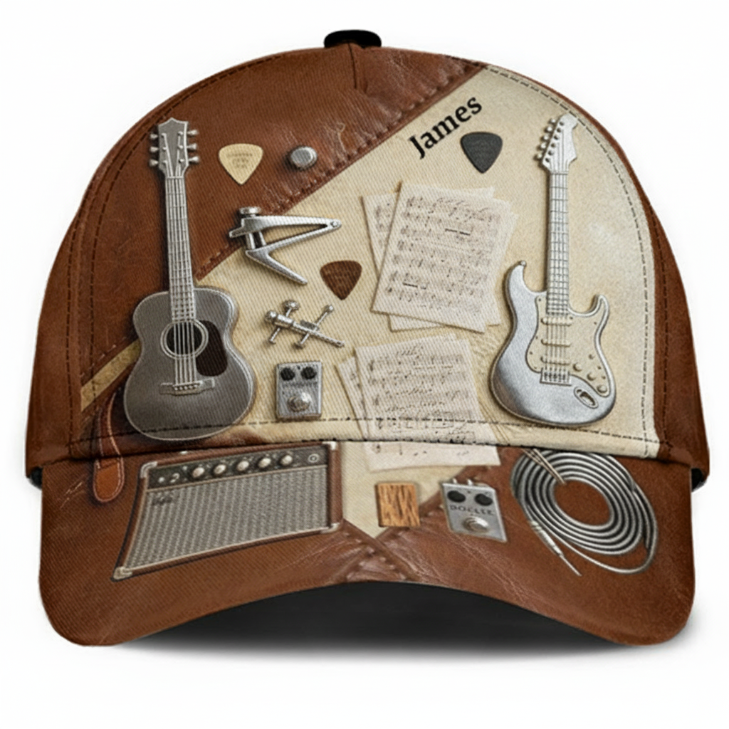 Personalized Guitarist Name 3D Print Baseball Cap With Adjustable Snap for Music Lover Perfect Music Lovers Guitar Lovers Custom Gift Hat