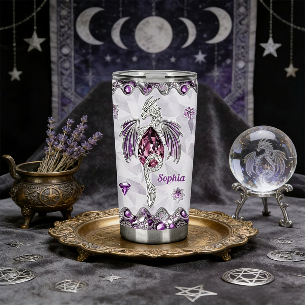Personalized 2D Flat Love Dragons 20oz Tumbler Custom Magic Witch Themed Tumbler for Magic Lovers