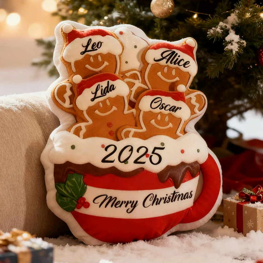 Personalized Gingerbread Family Pillow Custom Name Xmas Cushion Holiday Decor Gift Gingerbread Mug Pillow Merry Christmas 2025