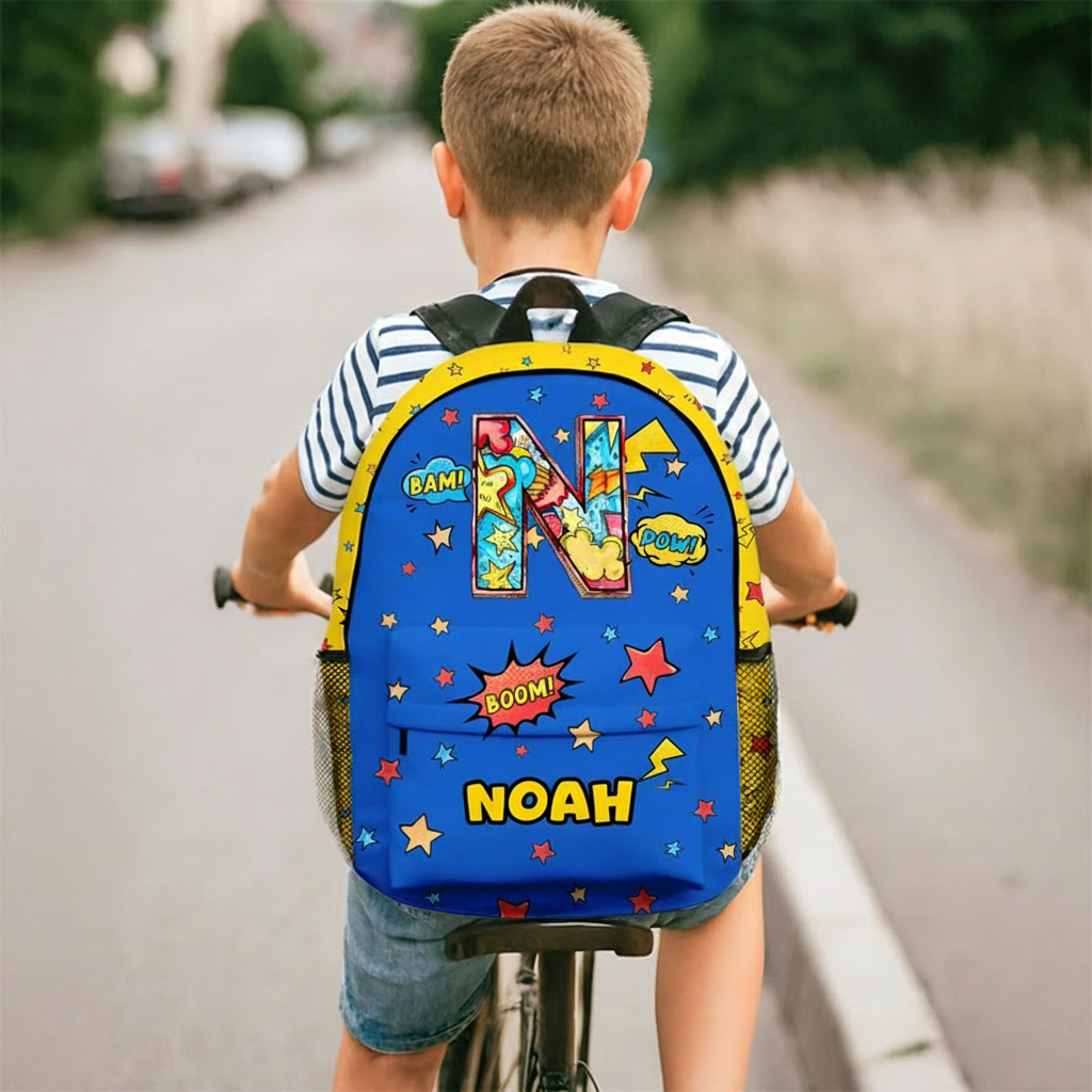 Personalized Anime Pop Art Star Boom Comic Style Backpack with Name and Initial Back to School Movie Anime Lover Gift for Boys Girls