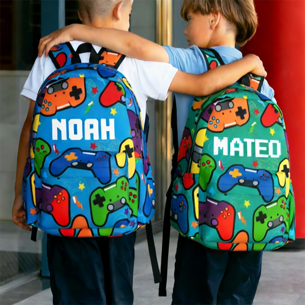 Personalized Game Controller Pattern Backpack with Name and Initial Back to School Game Lover Gift for Boys Girls
