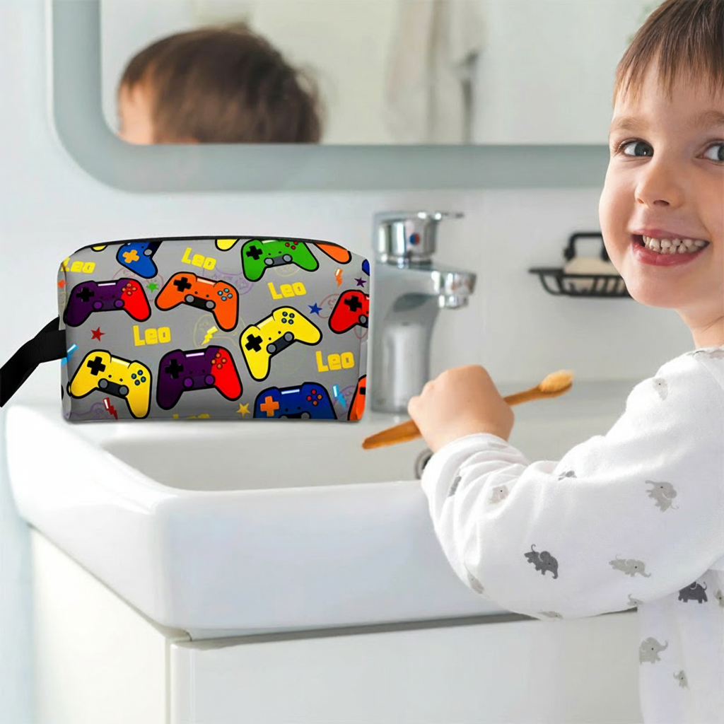 Personalized Pixel Ocean Game Portable Toiletry Bag with Zipper and Handle Dopp Kit Travel Accessory Birthday Gift for Game Lover Kids