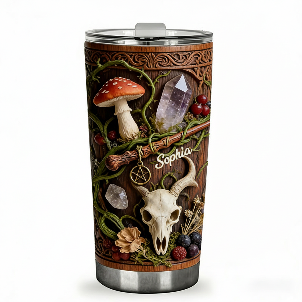 Personalized 2D Flat Mystical Nature 20oz Tumbler Custom Magic Witch Themed Tumbler for Magic Lovers