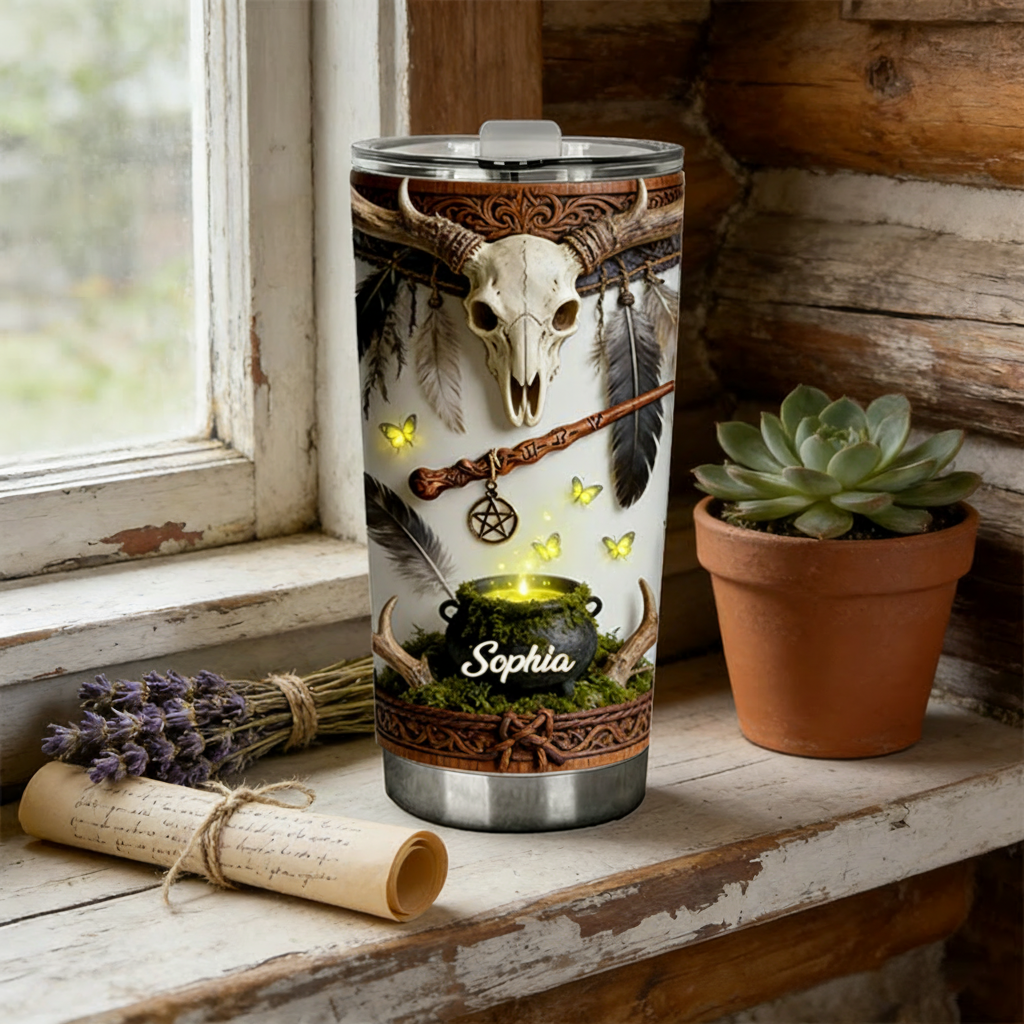 Personalized 2D Flat Witch's Cauldron 20oz Tumbler Custom Magic Witch Themed Tumbler for Magic Lovers