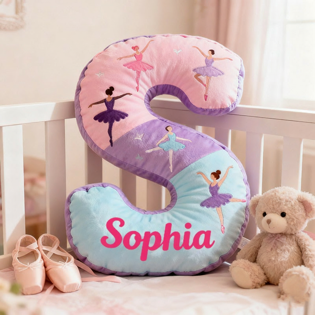 Personalized Graphic 3D Print Ballet Dancers Pillow With Your Own Name Soft Stuffed Toy for Kids Unique Decorative Cushion for Girls' Room