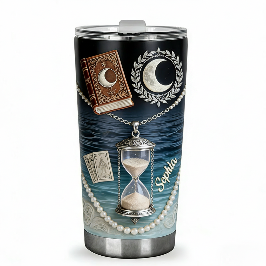 Personalized 2D Flat Ethereal Timekeeper 20oz Tumbler Custom Magic Witch Themed Tumbler for Magic Lovers