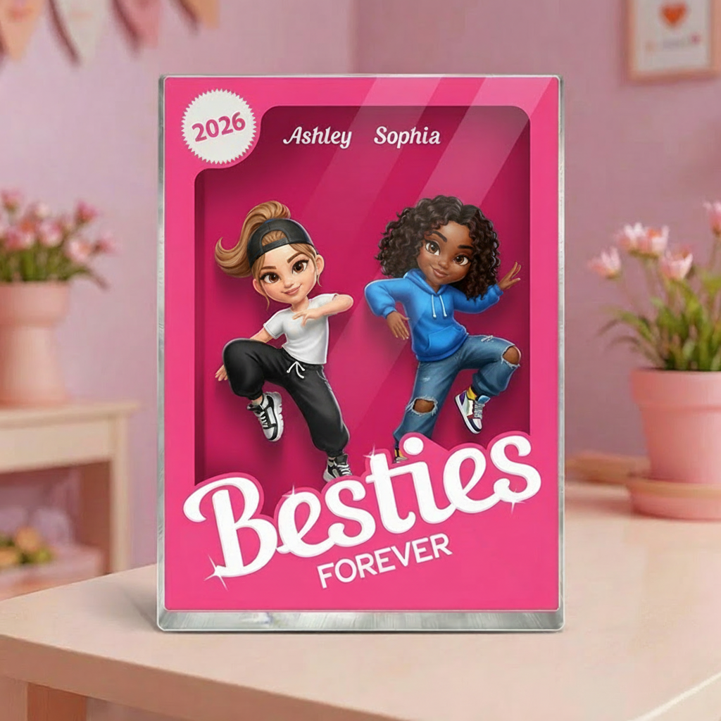 Personalized Besties Forever Pink Street Dance Action Figure Acrylic Block Plaque Customizable with Photos and Names Meaningful Gift for Best Friend Dance Lovers