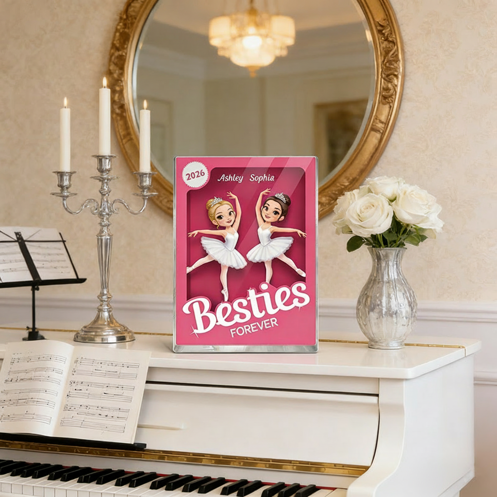 Personalized Besties Forever Pink Ballet Action Figure Acrylic Block Plaque Customizable with Photos and Names Meaningful Gift For Best Friend Dance Lovers