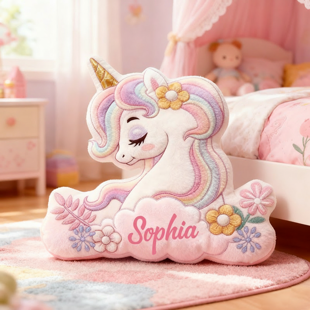 Personalized Name Pink Christmas Gift Pillow Custom Name and Whimsical Fairytale Style Graphic 3D Print Pillow for Kids Sale-megacustom