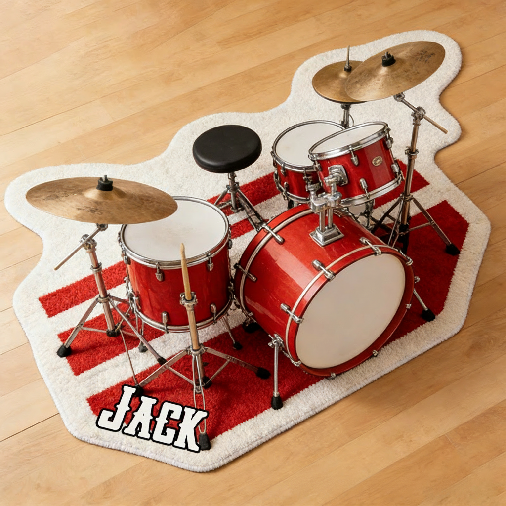Personalized 2D Flat Red Rhythm Rug for Music Lovers Gift for Kids Music Studio
