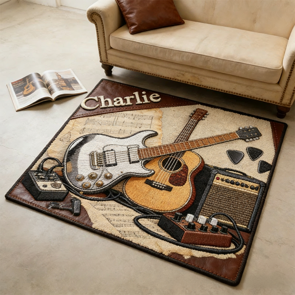 Personalized 2D Flat String Harmony Rug for Music Lovers Gift for Kids Music Studio
