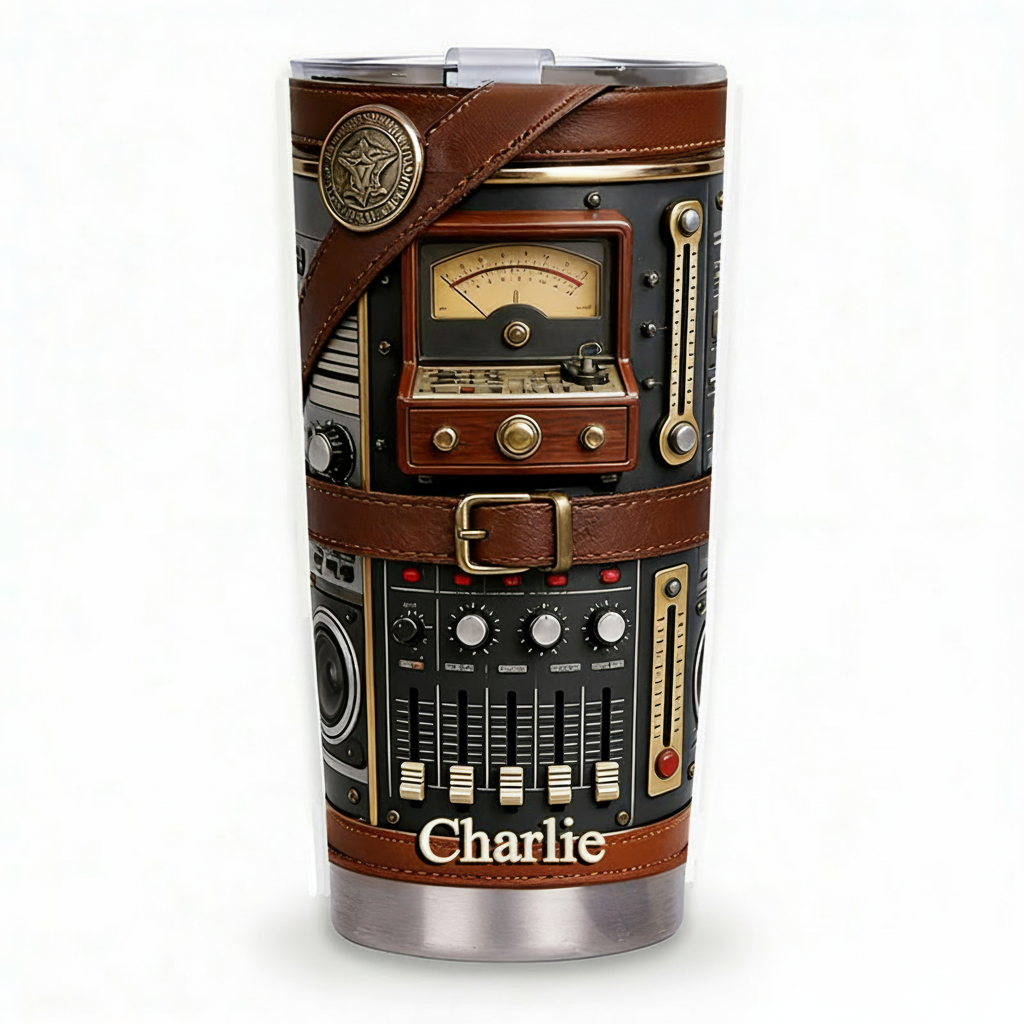 Personalized 2D Flat Retro Soundwave 20oz Tumbler Custom Music Themed Tumbler for Music Lovers