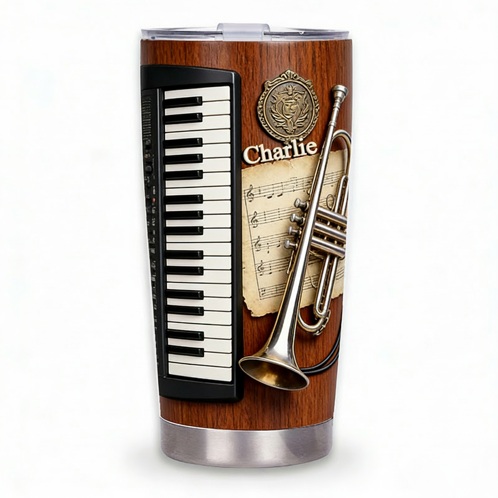 Personalized 2D Flat Brass & Keys 20oz Tumbler Custom Music Themed Tumbler for Music Lovers