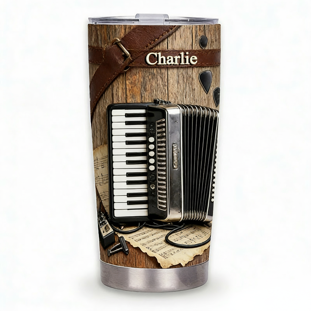 Personalized 2D Flat Accordion Elegance  20oz Tumbler Custom Music Themed Tumbler for Music Lovers