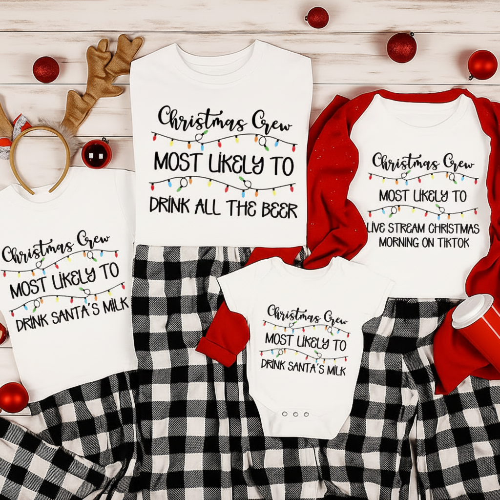 Personalized Family Matching Crew Most Likely to Christmas Shirts Custom Family Christmas Tee and Gift