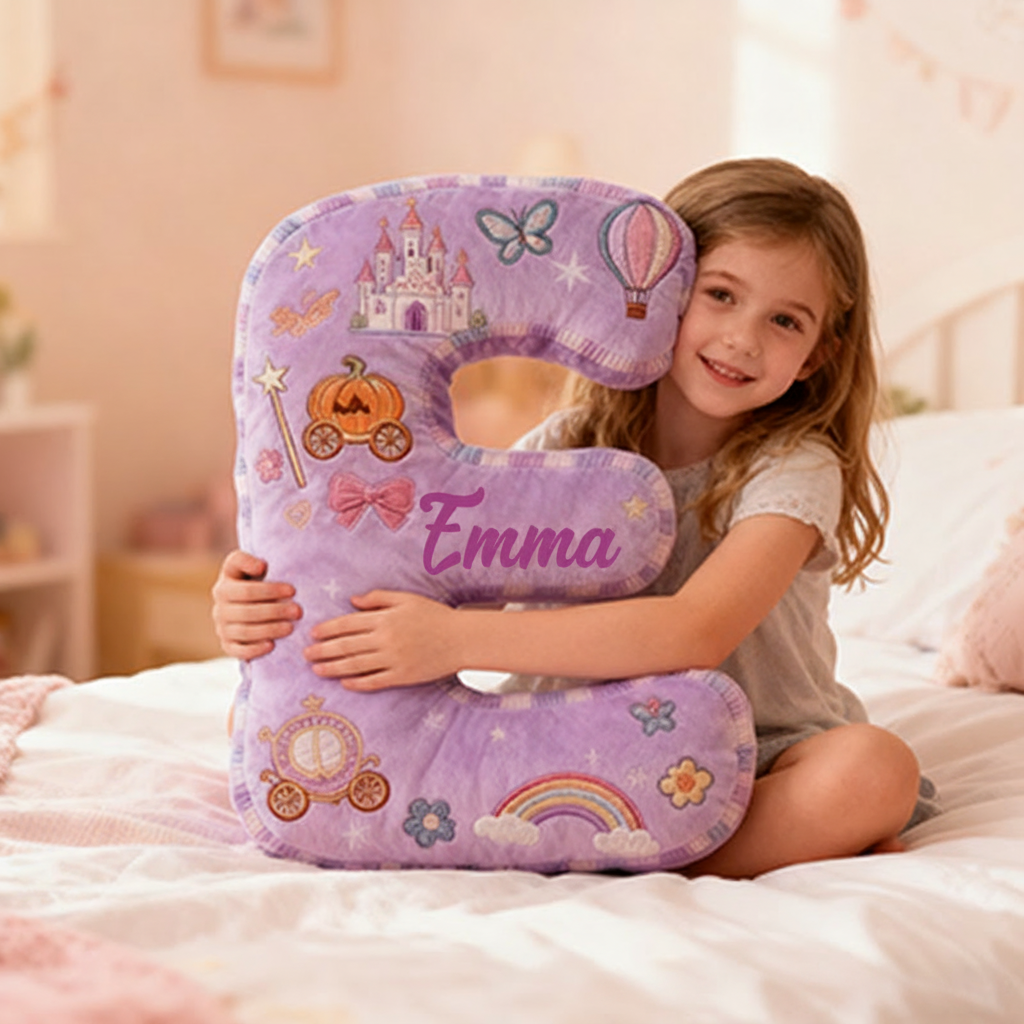 Personalized Princess Letter Christmas Gift Pillow Purple Design and Fairytale Embroidery Graphic 3D Print Pillow for Kids Sale-megacustom