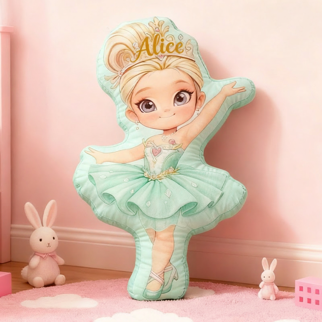 Personalized Ballet Dancers Pillow with Your Own Name Soft Stuffed Toy for Kids Unique Decorative Cushion for Girls' Room and Dance Studio