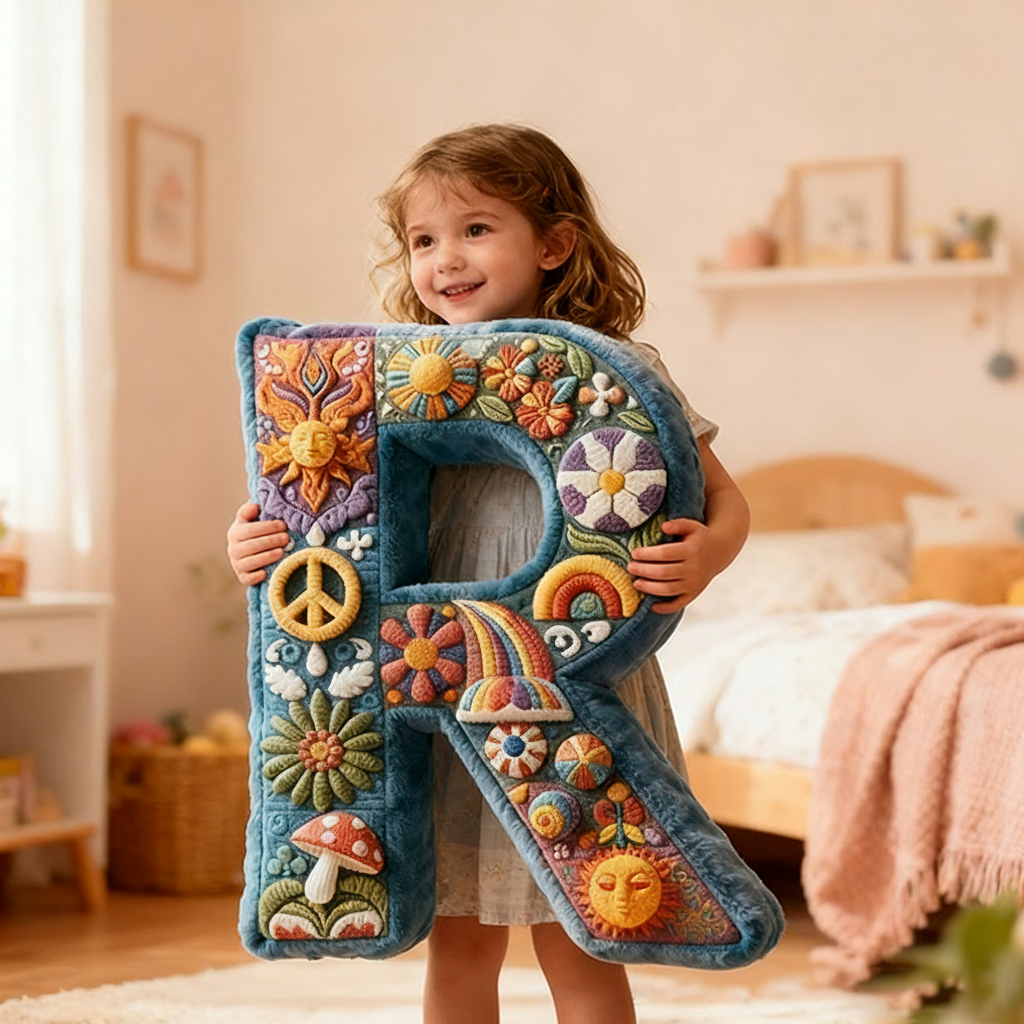 Personalized Letter Christmas Gift Pillow Colorful Hippie Design and Retro Boho Aesthetic Graphic 3D Print Pillow