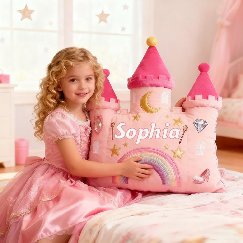 Personalized Castle Pillow with Rainbow Stars and Moon Design for Magical and Cozy Fairy Tale Pillow Custom Pillow Christmas Gift for Kids