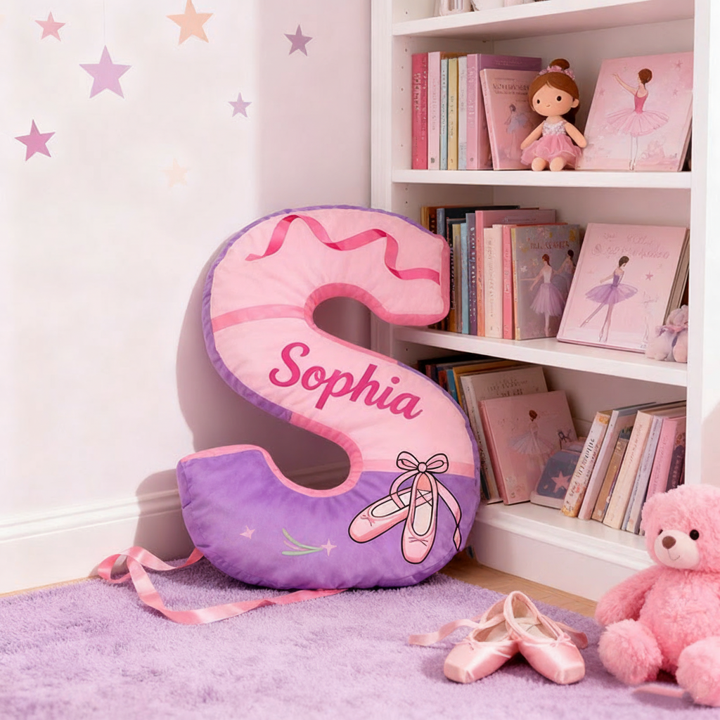 Personalized Ballet Shoes Pillow With Your Own Name Soft Stuffed Toy for Kids Unique Decorative Cushion for Girls' Room