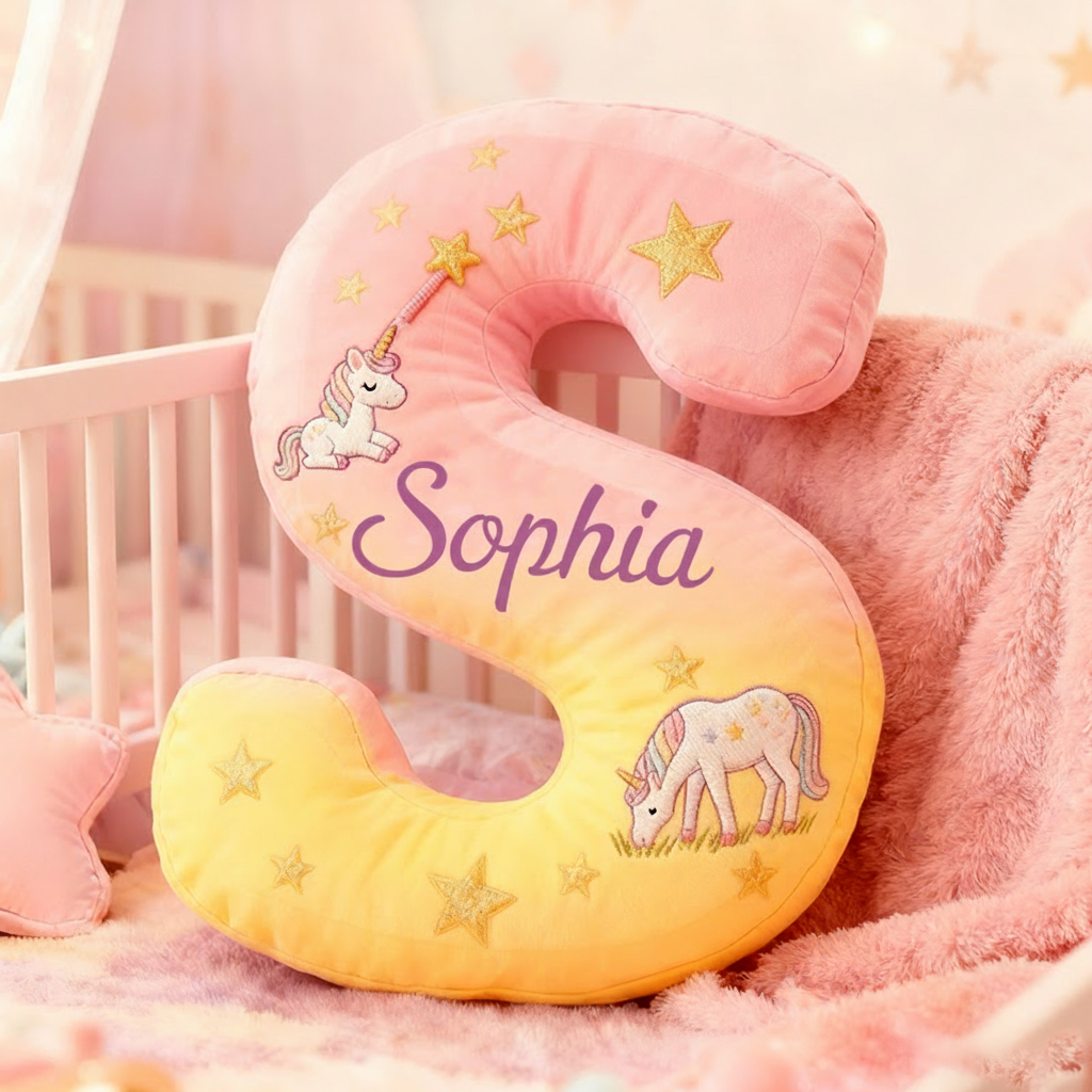 Personalized Colorful 26 Letters Starry Dream Cute Graphic 3D Print Pillow Cute Magic Beautiful Letter Custom Pillow Gift for Kids